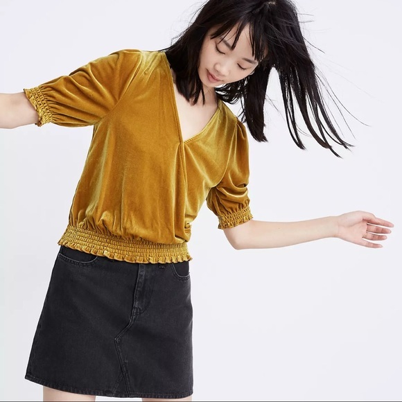 Madewell Velvet Smocked Crossover Top - Picture 1 of 9